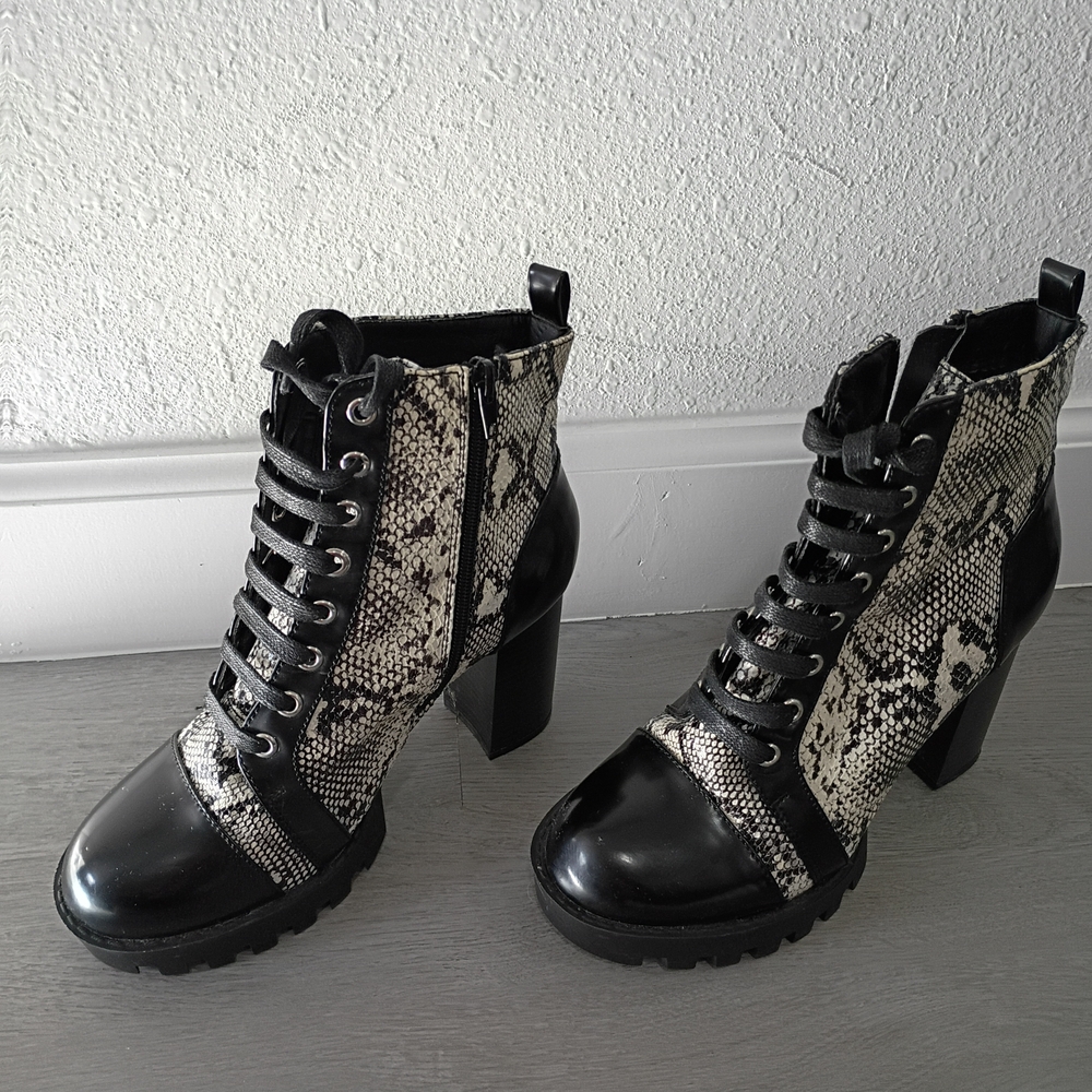 Black and Snake Print Women's Ankle Boots